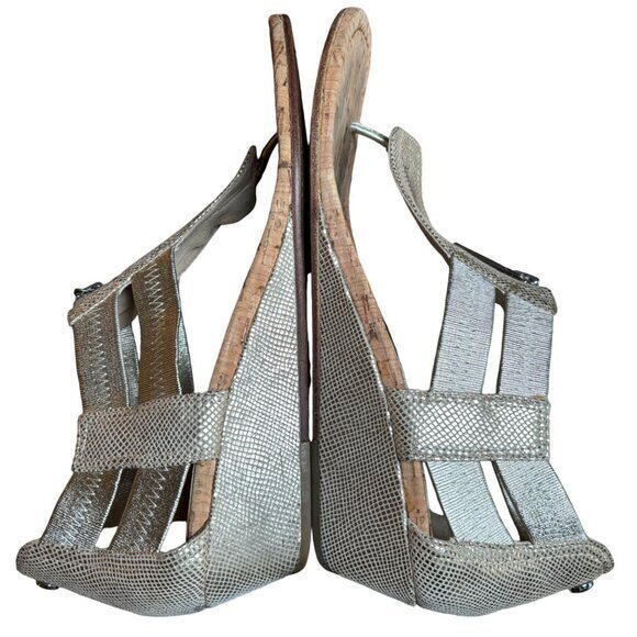 Donald Pliner Women Sandals Size 10 Dori Gold Front Zip Wedge Strappy Adjustable - Picture 7 of 11